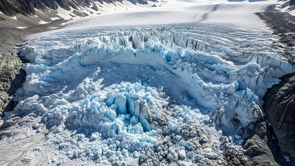 Crevasses and Seracs Icefall Danger Zone Aerial Mountain View