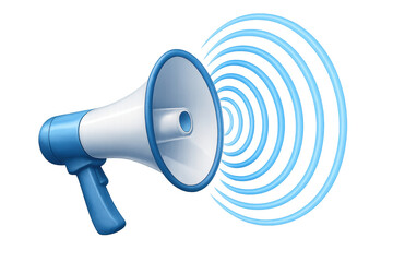 Megaphone amplifying sound waves, communicating important news, information, promotion, and marketing messages