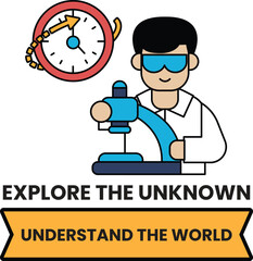 A man in a lab coat is holding a microscope and smiling