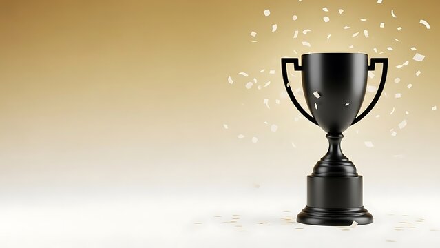 A sleek black award trophy stands as a symbol of exceptional achievement and victory amidst a shower of celebratory confetti, signifying success, recognition, and triumph