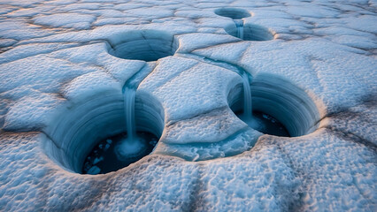 Moulins Vertical Shafts Glacier Ice Drainage Aerial Perspective