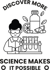 A woman in a lab coat is holding a bottle of orange juice