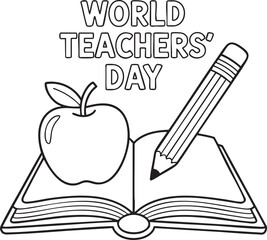 Open book with apple and pencil celebrating World Teachers Day education learning