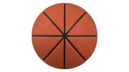 Close up of an orange basketball with black lines against a black background isolated on a transparent background