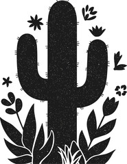 Vintage Rustic Cactus Illustration with Wildflowers &ndash; Hand-Made Desert Botanical Art