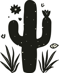 Vintage Rustic Cactus Illustration with Wildflowers &ndash; Hand-Made Desert Botanical Art