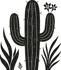 Bold Black Cactus Silhouette &ndash; Minimalist Desert Plant Line Art