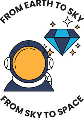 A cartoon astronaut is holding a diamond in space