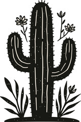Bold Black Cactus Silhouette &ndash; Minimalist Desert Plant Line Art