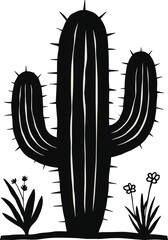 Bold Black Cactus Silhouette &ndash; Minimalist Desert Plant Line Art