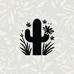 Bold Black Cactus Silhouette &ndash; Minimalist Desert Plant Line Art