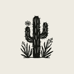 Bold Black Cactus Silhouette &ndash; Minimalist Desert Plant Line Art
