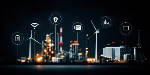 High altitude station showing project planning structures operation synchronizers task execution turbines and optimization management monitors