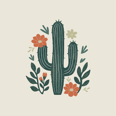 Cute Floral Cactus Illustration with Desert Flowers &ndash; Hand-Drawn Botanical Design