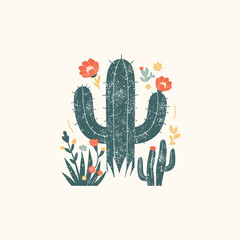 Cute Floral Cactus Illustration with Desert Flowers &ndash; Hand-Drawn Botanical Design