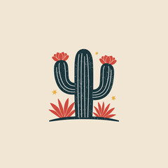 Cute Floral Cactus Illustration with Desert Flowers &ndash; Hand-Drawn Botanical Design