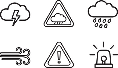 Weather Icons Set Line Art storm lightning