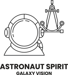 A black and white drawing of an astronaut with a compass