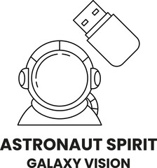 A black and white drawing of an astronaut with a USB drive