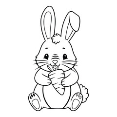 Cute cartoon bunny rabbit sitting and eating a carrot illustration