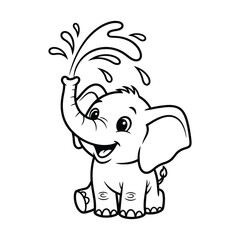 Adorable baby elephant spraying water from its trunk with a happy expression