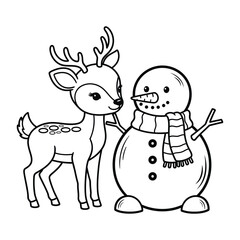 Cute cartoon reindeer and snowman friends celebrating winter holidays together