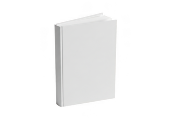 A blank white hardcover book standing upright isolated on transparent background