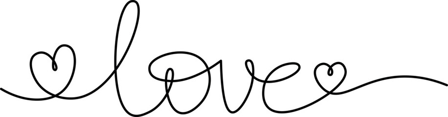 Hearts and love sign in continuous one line drawing. Love symbol on transparent background. Banner for valentine's day. Abstract hearts. Editable stroke, hand drawn sketch minimalism illustration
