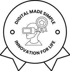 A white circle with a man in a virtual reality headset on it