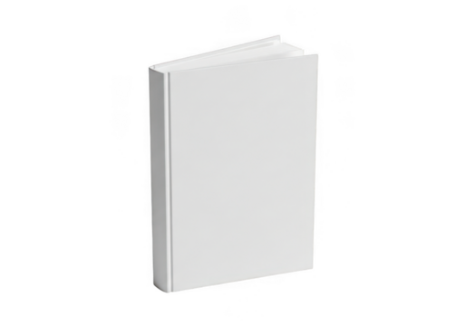 A blank white hardcover book standing upright isolated on transparent background