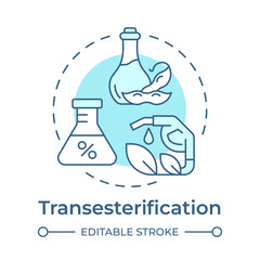 Transesterification soft blue concept icon. Chemical process, industrial production. Eco friendly. Round shape line illustration. Abstract idea. Graphic design. Easy to use in article, brochure