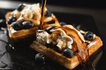 Photo of delicious blueberry waffles for breakfast.