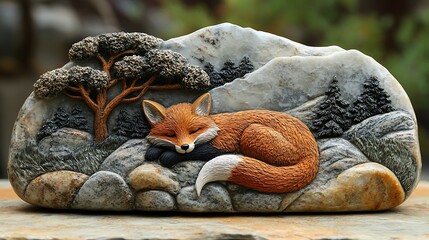 Obraz premium Carved stone fox sculpture