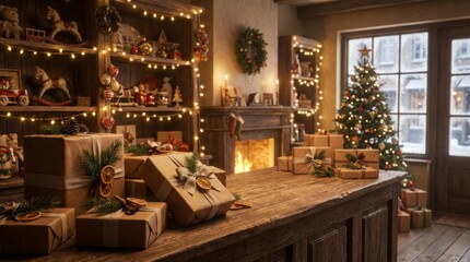 3D Gift Box on Counter in Christmas Gift Shop