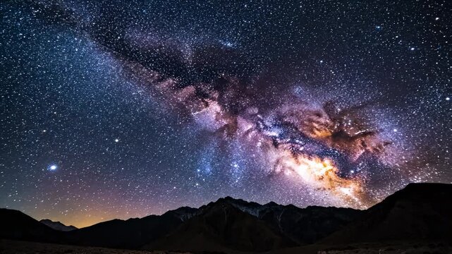 Time Lapse of Milky Way Over Mountains, Shooting Star, Clear Sky