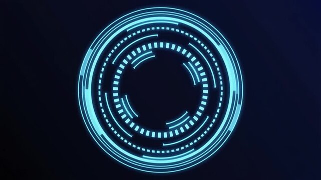 Sleek glowing blue circular digital interface element on a dark background, symbolizing advanced technology, data processing, and a modern futuristic user experience concept