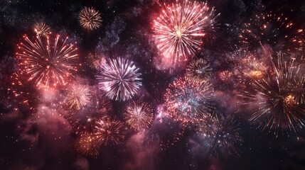 8k, realistic, full ultra HD, high resolution, cinematic photography A lively New Year's Eve celebration with fireworks lighting up the night sky