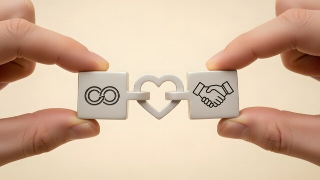 Infinity love and partnership concept with hands holding puzzles
