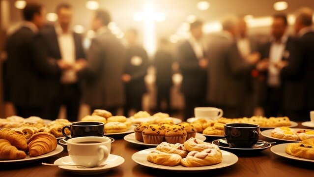 Business meeting with food and coffee at a conference