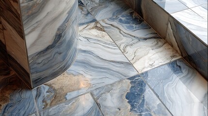 Blue sky with clouds over a cold winter landscape of frozen glacier and rock mountains