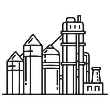 Black Outline Industrial Factory Building Icon Line Art Illustration
