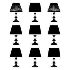 Table Lamp Icon Set – Various Designs of Classic Lighting with Shade