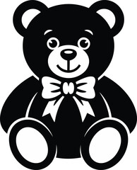 Cute Teddy Bear Vector Illustration in Black and White Style