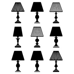 Table Lamp Icon Set – Various Designs of Classic Lighting with Shade