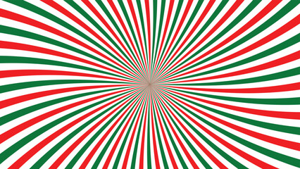 Red green white radial burst pattern optical illusion background abstract vibrant Christmas theme spiral motion concept energetic psychedelic hypnotic swirl festive visual dynamic color design