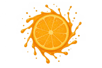 Bright orange citrus slice with realistic juicy splash effect isolated on transparent background for fresh design concept