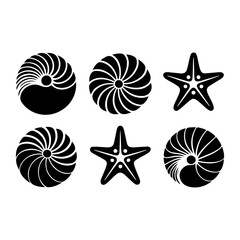 Sea Shell and Starfish Silhouette Vector Set – Coastal and Beach Theme Icons