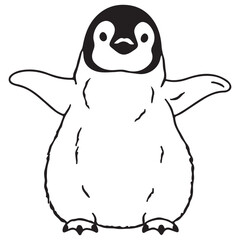Simple Black and White Cartoon Baby Penguin Illustration