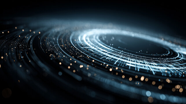 Futuristic HUD target pointer with glowing digital numbers and sleek interface elements, symbolizing precision, advanced cyber technology, data tracking, and high-tech control in a dark immersive sett