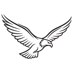 Minimalist flying eagle line art graphic design on white background